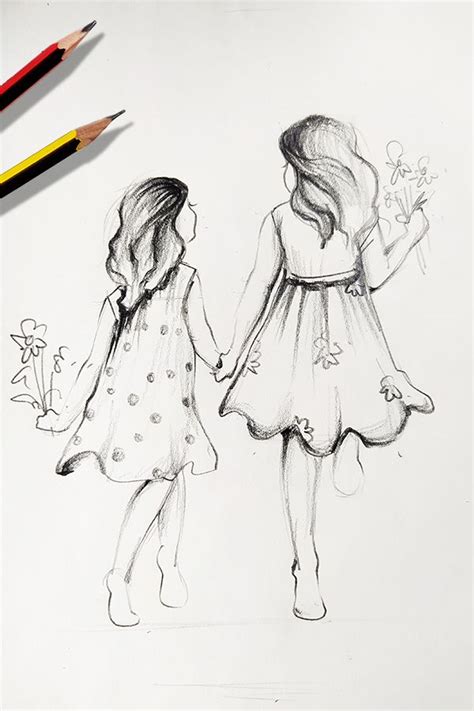 cute sister drawing|sisters pencil drawing.